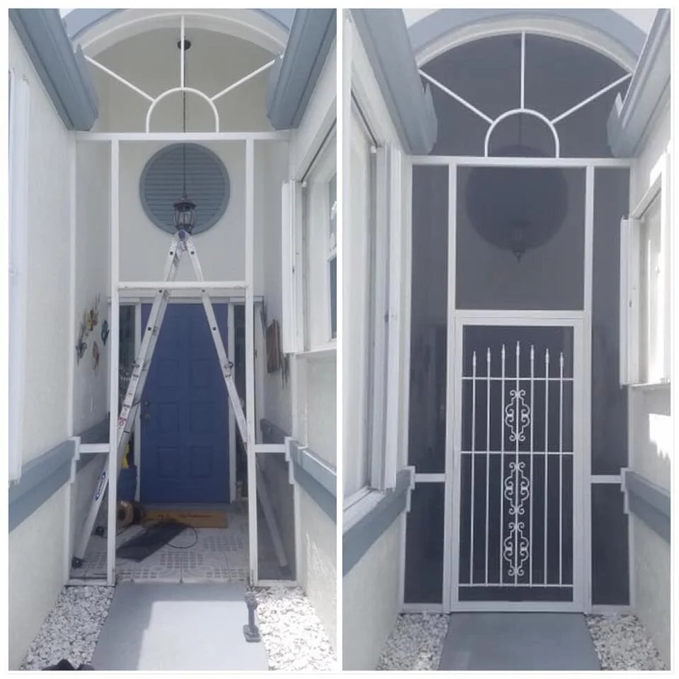 Front porch screen before and after in North Palm Beach FL