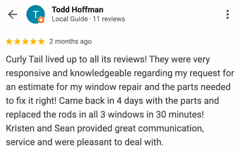 5-star Google review from satisfied customer